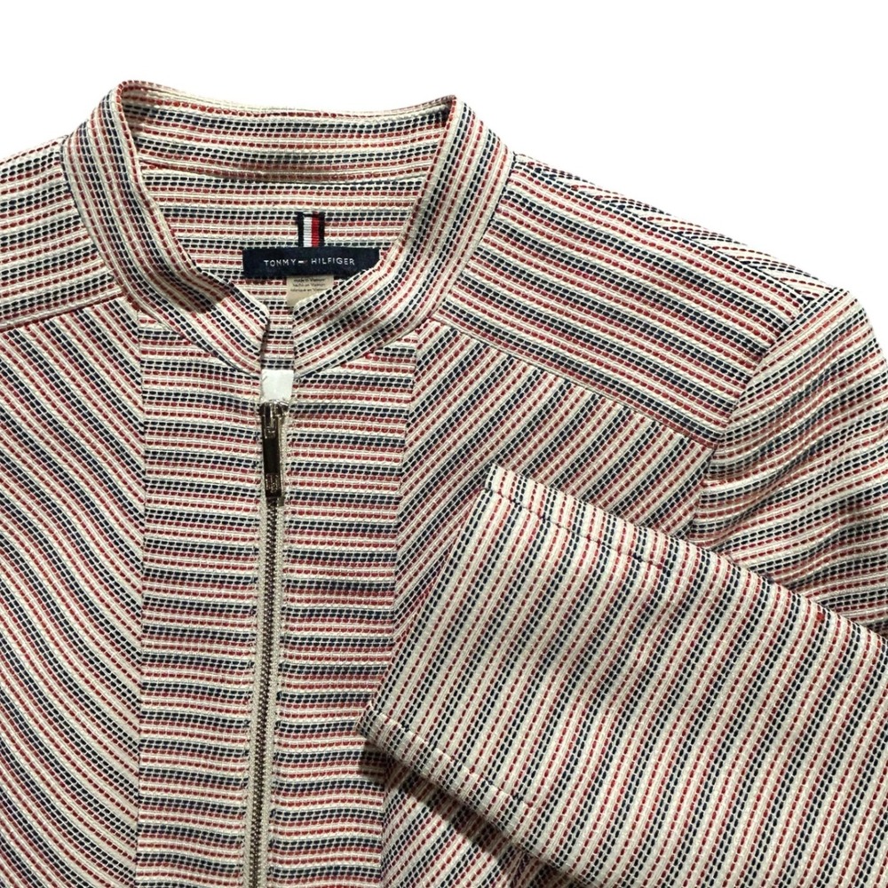 Tommy Hilfiger Women Red White Blue Striped Zip Blazer Jacket Size 6